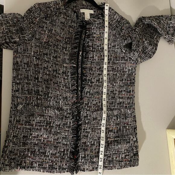H&M Frayed Tweed Sequin Cropped Jacket Open-front Blazer Size 6 - Picture 12 of 12